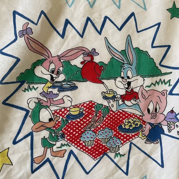 Vintage Tiny Toon Adventures 1990 Cartoon Twin Flat Sheet Cutter Fabric - Picture 3 of 13
